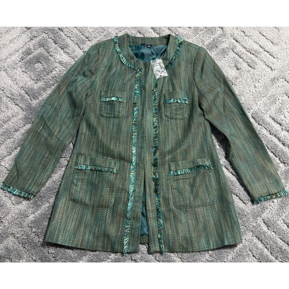 Chadwicks Women's Acrylic Long Sleeve Boho Jacket Blazer Green Lined New Sz 12